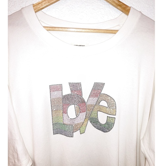 ZADIG & VOLTAIRE Portland Love Strass Shortsleeve Sweatshirt White & Multi SZ: L - Picture 3 of 13